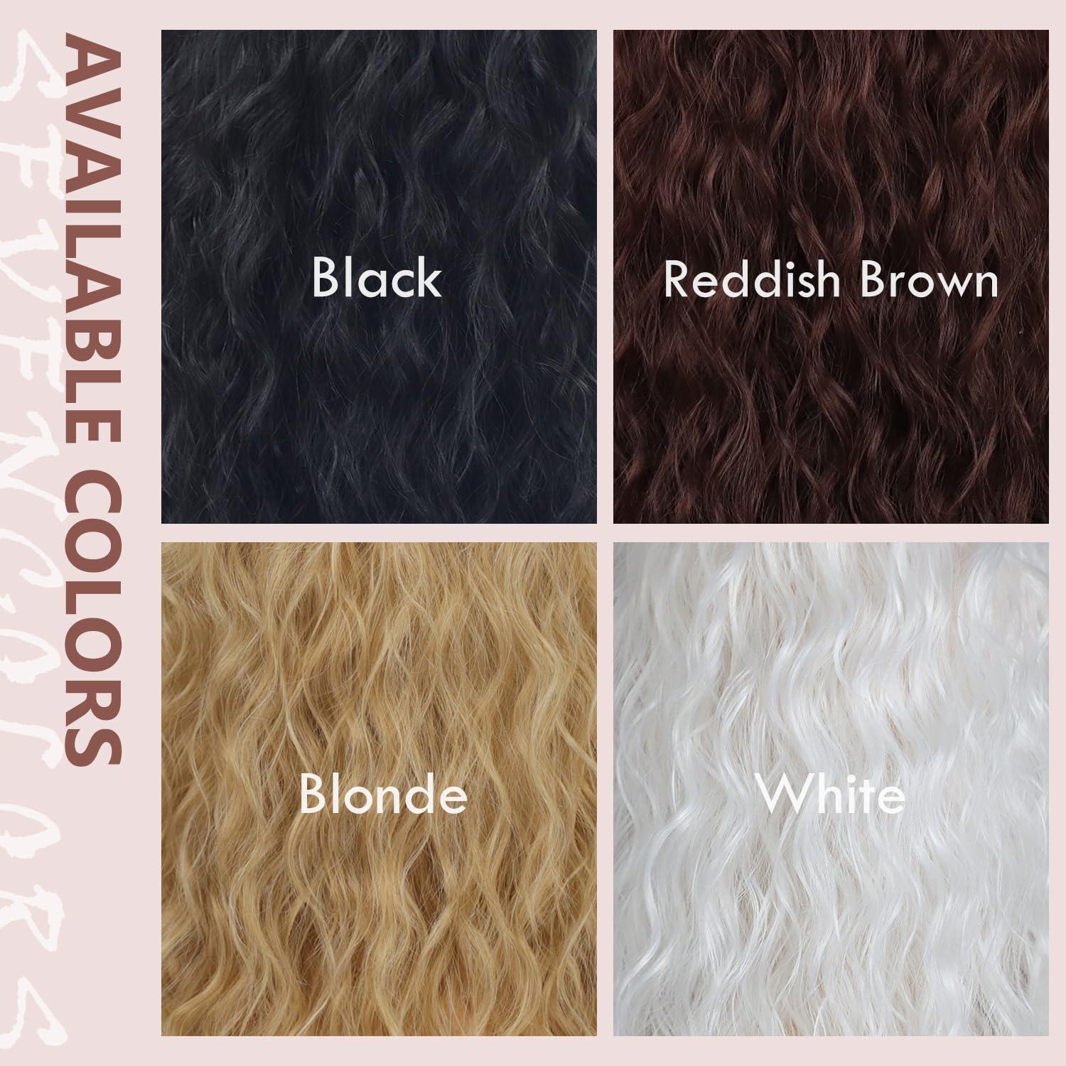 imageSEVENCOLORS Long Black Wavy Wigs for Women Natural Soft Hair Black Wig with Bangs Synthetic Fluffy Curly Wigs for Daily Party CosplayReddish brown