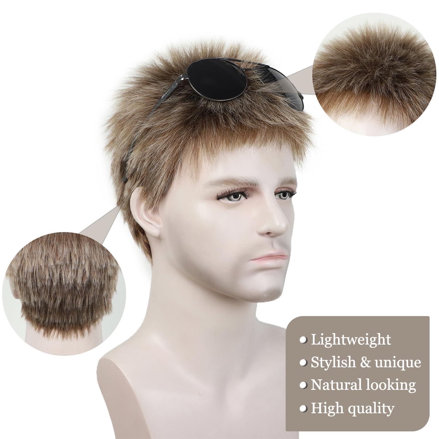 imageSEVENCOLORS Mens Wig Short Auburn Wigs for Men Natural Layered Reddish Synthetic Wigs Daily Cosplay Costume Buzz Cut Male WigMixed blonde