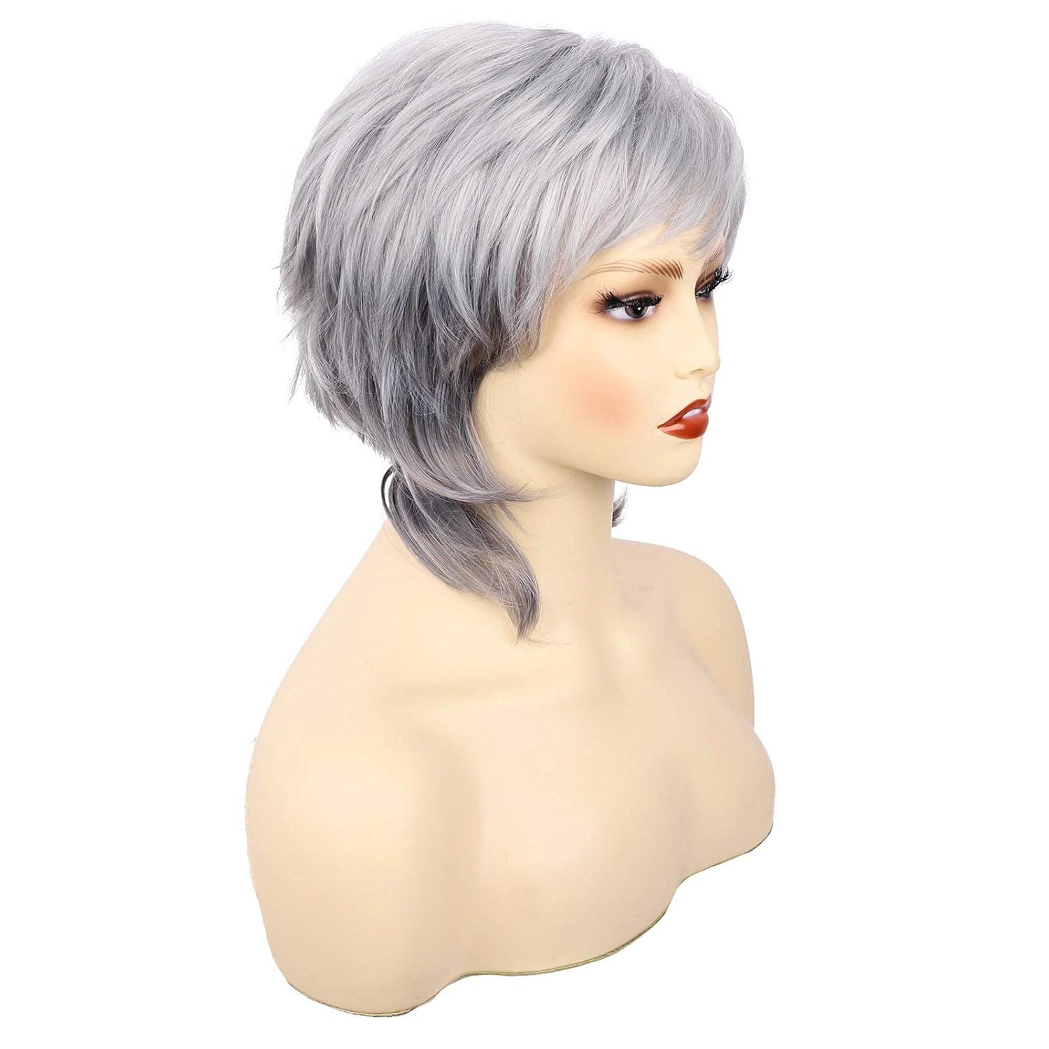 imageSEVENCOLORS Short Grey Wigs for Women Lace Front Silver Gray Short Wavy Bob Wigs Natural Hair Synthetic Wigs for Older White WomenGray Pixie Cut