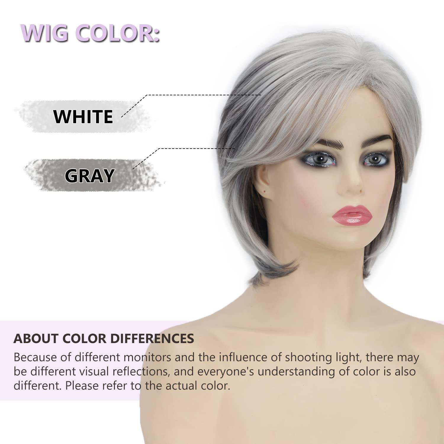 imageSEVENCOLORS Short Grey Wigs for Women Lace Front Silver Gray Short Wavy Bob Wigs Natural Hair Synthetic Wigs for Older White WomenShort Mixed Grey Wig