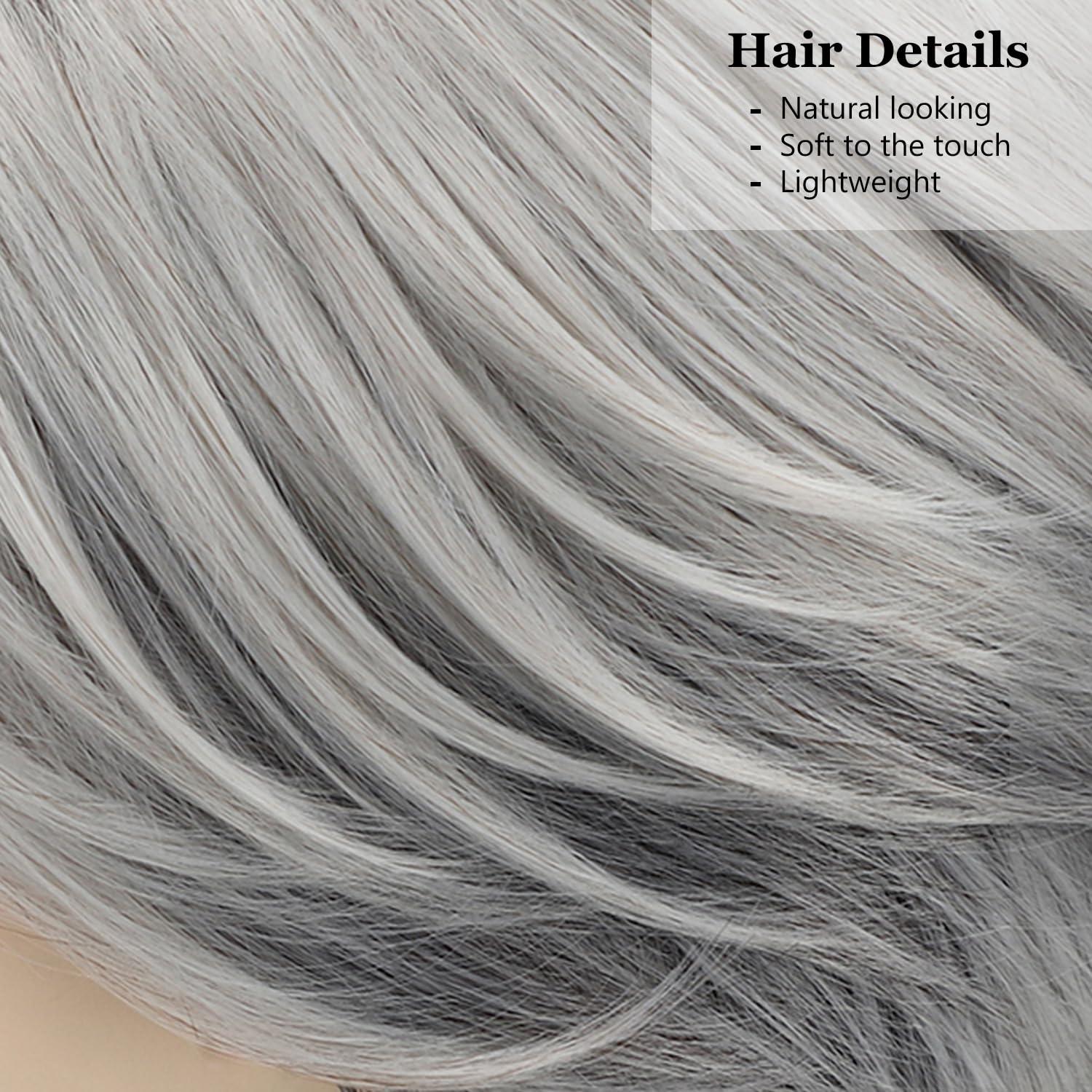 imageSEVENCOLORS Short Grey Wigs for Women Lace Front Silver Gray Short Wavy Bob Wigs Natural Hair Synthetic Wigs for Older White WomenShort Mixed Grey Wig