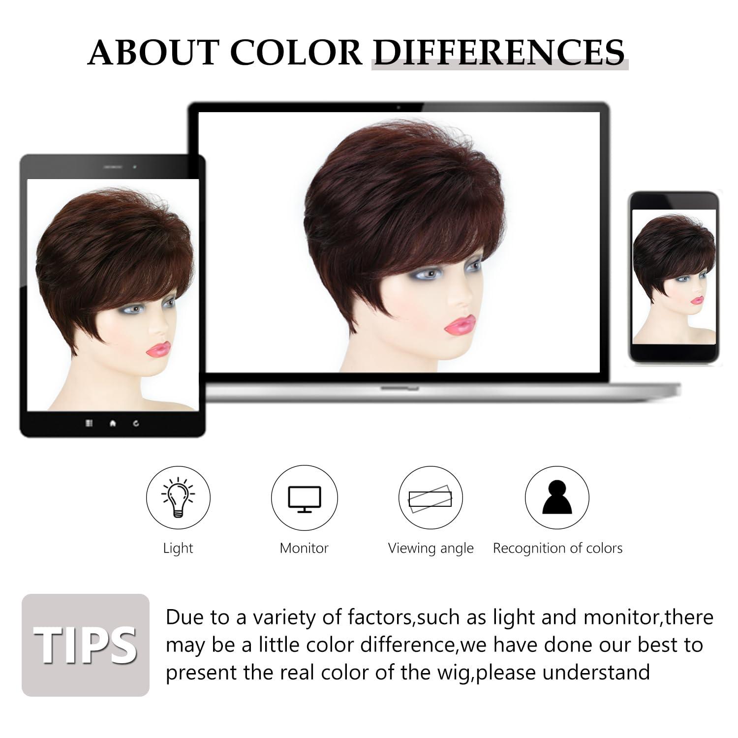 imageSEVENCOLORS Short Pixie Wigs for Women Layered Natural Looking Dark Brown Wig with Grey Highlights Synthetic Short Hair Womens WigsDark brown