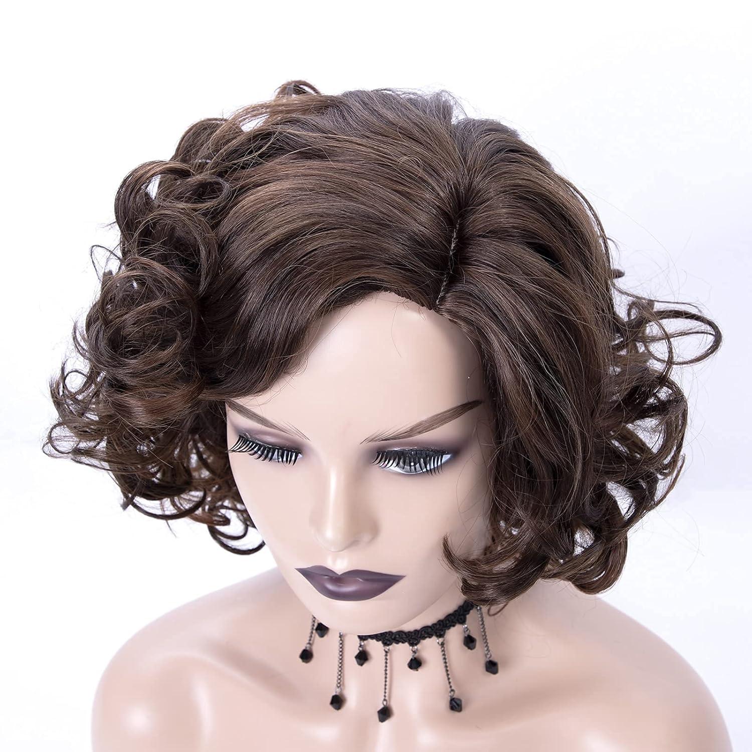 imageSEVENCOLORS Wigs for Black Women Afro Short Curly Bob Wigs Synthetic Hair African American Wig Natural Looking Glueless Big Curly WigsBrown Mixed BlondeMixed brown