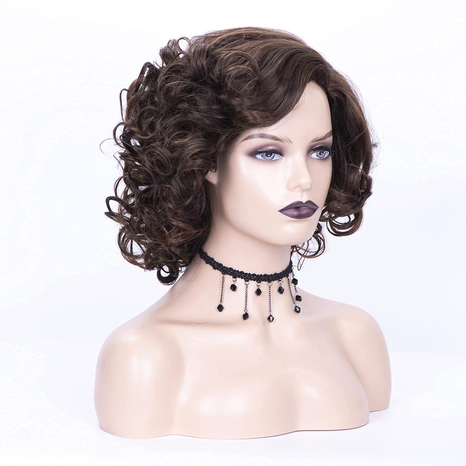 imageSEVENCOLORS Wigs for Black Women Afro Short Curly Bob Wigs Synthetic Hair African American Wig Natural Looking Glueless Big Curly WigsBrown Mixed BlondeMixed brown