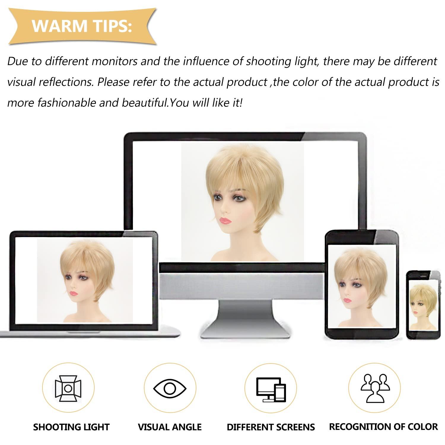 imageShort Mixed Brown Wigs with Dark Roots Natural Layered Short Hair Wigs for White Women Synthetic Blonde Highlights WigsBlonde