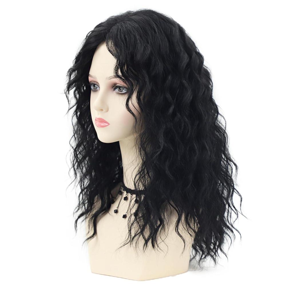 imageSEVENCOLORS Long Black Wavy Wigs for Women Natural Soft Hair Black Wig with Bangs Synthetic Fluffy Curly Wigs for Daily Party CosplayBlack
