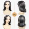 SEVENCOLORS Dark Grey Layered Wigs for Women Medium Length Gray Mixed Silver Wig with Curtain Bangs Synthetic Hair Short Wavy Bob Wigs(Mixed dark grey)