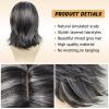 SEVENCOLORS Dark Grey Layered Wigs for Women Medium Length Gray Mixed Silver Wig with Curtain Bangs Synthetic Hair Short Wavy Bob Wigs(Mixed dark grey)