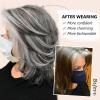 SEVENCOLORS Dark Grey Layered Wigs for Women Medium Length Gray Mixed Silver Wig with Curtain Bangs Synthetic Hair Short Wavy Bob Wigs(Mixed silver)