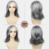 SEVENCOLORS Dark Grey Layered Wigs for Women Medium Length Gray Mixed Silver Wig with Curtain Bangs Synthetic Hair Short Wavy Bob Wigs(Mixed silver)