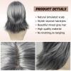SEVENCOLORS Dark Grey Layered Wigs for Women Medium Length Gray Mixed Silver Wig with Curtain Bangs Synthetic Hair Short Wavy Bob Wigs(Mixed silver)