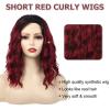 SEVENCOLORS Long Black Wavy Wigs for Women Natural Soft Hair Black Wig with Bangs Synthetic Fluffy Curly Wigs for Daily Party Cosplay(Burgundy)