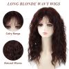 SEVENCOLORS Long Black Wavy Wigs for Women Natural Soft Hair Black Wig with Bangs Synthetic Fluffy Curly Wigs for Daily Party Cosplay(Reddish brown)