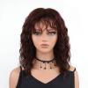 SEVENCOLORS Long Black Wavy Wigs for Women Natural Soft Hair Black Wig with Bangs Synthetic Fluffy Curly Wigs for Daily Party Cosplay(Reddish brown)
