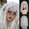 SEVENCOLORS Long Black Wavy Wigs for Women Natural Soft Hair Black Wig with Bangs Synthetic Fluffy Curly Wigs for Daily Party Cosplay(White)