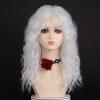 SEVENCOLORS Long Black Wavy Wigs for Women Natural Soft Hair Black Wig with Bangs Synthetic Fluffy Curly Wigs for Daily Party Cosplay(White)