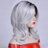 SEVENCOLORS Medium Length Strawberry Blonde Wigs for Women Layered Straight Blonde Wigs with Dark Roots Synthetic Hair Wig for Daily Party Cosplay(white grey)