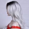 SEVENCOLORS Medium Length Strawberry Blonde Wigs for Women Layered Straight Blonde Wigs with Dark Roots Synthetic Hair Wig for Daily Party Cosplay(white grey)