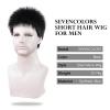 SEVENCOLORS Mens Wig Short Auburn Wigs for Men Natural Layered Reddish Synthetic Wigs Daily Cosplay Costume Buzz Cut Male Wig(Black)