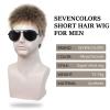 SEVENCOLORS Mens Wig Short Auburn Wigs for Men Natural Layered Reddish Synthetic Wigs Daily Cosplay Costume Buzz Cut Male Wig(Mixed blonde)