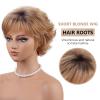 SEVENCOLORS Short Blonde Curly Wigs for White Women Natural Looking Blonde Wavy Wigs with Dark Roots Synthetic Hair Short Womens Wig(Ombre blonde)