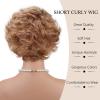 SEVENCOLORS Short Blonde Curly Wigs for White Women Natural Looking Blonde Wavy Wigs with Dark Roots Synthetic Hair Short Womens Wig(Ombre blonde)