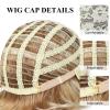 SEVENCOLORS Short Blonde Wigs for White Women Layered Wavy Pixie Cut Wig with Bangs Synthetic Hair Blond Highlights Wigs Natural Looking
