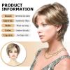 SEVENCOLORS Short Blonde Wigs for White Women Layered Wavy Pixie Cut Wig with Bangs Synthetic Hair Blond Highlights Wigs Natural Looking