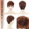 SEVENCOLORS Short Blonde Wigs for White Women Synthetic Hair Mixed Brown Wigs with Bangs Natural Layered Pixie Cut Wig for Women(Auburn)