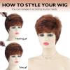 SEVENCOLORS Short Blonde Wigs for White Women Synthetic Hair Mixed Brown Wigs with Bangs Natural Layered Pixie Cut Wig for Women(Auburn)