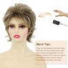 SEVENCOLORS Short Blonde Wigs for White Women Synthetic Hair Mixed Brown Wigs with Bangs Natural Layered Pixie Cut Wig for Women(Blonde mixed brown)