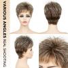 SEVENCOLORS Short Blonde Wigs for White Women Synthetic Hair Mixed Brown Wigs with Bangs Natural Layered Pixie Cut Wig for Women(Blonde with dark root)