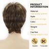 SEVENCOLORS Short Blonde Wigs for White Women Synthetic Hair Mixed Brown Wigs with Bangs Natural Layered Pixie Cut Wig for Women(Brown mixed blonde)
