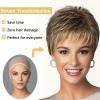 SEVENCOLORS Short Blonde Wigs for White Women Synthetic Hair Mixed Brown Wigs with Bangs Natural Layered Pixie Cut Wig for Women(Brown mixed blonde)