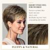 SEVENCOLORS Short Blonde Wigs for White Women Synthetic Hair Mixed Brown Wigs with Bangs Natural Layered Pixie Cut Wig for Women(Brown mixed blonde)