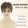 SEVENCOLORS Short Blonde Wigs for White Women Synthetic Hair Mixed Brown Wigs with Bangs Natural Layered Pixie Cut Wig for Women(Brown mixed blonde)