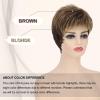 SEVENCOLORS Short Blonde Wigs for White Women Synthetic Hair Mixed Brown Wigs with Bangs Natural Layered Pixie Cut Wig for Women(Brown with highlights)
