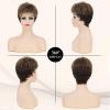 SEVENCOLORS Short Blonde Wigs for White Women Synthetic Hair Mixed Brown Wigs with Bangs Natural Layered Pixie Cut Wig for Women(Brown with highlights)