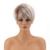 SEVENCOLORS Short Blonde Wigs for White Women Synthetic Hair Mixed Brown Wigs with Bangs Natural Layered Pixie Cut Wig for Women(Light pink mixed blonde)