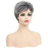 SEVENCOLORS Short Blonde Wigs for White Women Synthetic Hair Mixed Brown Wigs with Bangs Natural Layered Pixie Cut Wig for Women(Mixed grey)