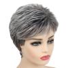 SEVENCOLORS Short Blonde Wigs for White Women Synthetic Hair Mixed Brown Wigs with Bangs Natural Layered Pixie Cut Wig for Women(Mixed grey)