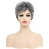SEVENCOLORS Short Blonde Wigs for White Women Synthetic Hair Mixed Brown Wigs with Bangs Natural Layered Pixie Cut Wig for Women(Mixed grey)