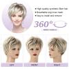 SEVENCOLORS Short Blonde Wigs for White Women Synthetic Hair Mixed Brown Wigs with Bangs Natural Layered Pixie Cut Wig for Women(Mixed light blonde)
