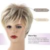 SEVENCOLORS Short Blonde Wigs for White Women Synthetic Hair Mixed Brown Wigs with Bangs Natural Layered Pixie Cut Wig for Women(Mixed light blonde)