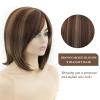 SEVENCOLORS Short Blonde Wigs for White Women Synthetic Hair Mixed Brown Wigs with Bangs Natural Layered Pixie Cut Wig for Women(Short brown wigs with highlights)