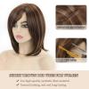 SEVENCOLORS Short Blonde Wigs for White Women Synthetic Hair Mixed Brown Wigs with Bangs Natural Layered Pixie Cut Wig for Women(Short brown wigs with highlights)