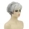 SEVENCOLORS Short Blonde Wigs for White Women Synthetic Hair Mixed Brown Wigs with Bangs Natural Layered Pixie Cut Wig for Women(gray curly pixie wig)