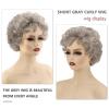 SEVENCOLORS Short Blonde Wigs for White Women Synthetic Hair Mixed Brown Wigs with Bangs Natural Layered Pixie Cut Wig for Women(grey curly wig)