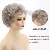 SEVENCOLORS Short Blonde Wigs for White Women Synthetic Hair Mixed Brown Wigs with Bangs Natural Layered Pixie Cut Wig for Women(grey curly wig)