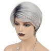 SEVENCOLORS Short Blonde Wigs for White Women Synthetic Hair Mixed Brown Wigs with Bangs Natural Layered Pixie Cut Wig for Women(short ombre gray wig)
